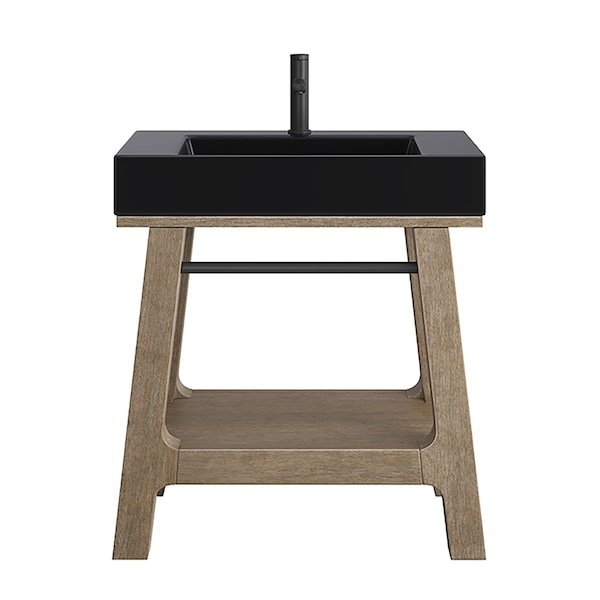 James Martin Vanities Auburn 31.5in Single Sink Console, Weathered Timber w/ Black Matte Mineral Composite Stone Top 165-V31.5-WTB-BM - main